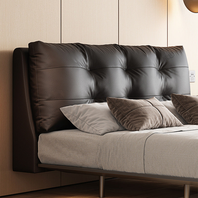 New arrivalcasual master and secondary bedroom ultra-thin bedside space-saving leather bed small apartment with double soft bag popular wedding bed