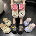 Crocs retro baotou half slippers women's outwear 2025 spring and summer new thick sole hidden heel sandals double color shoes