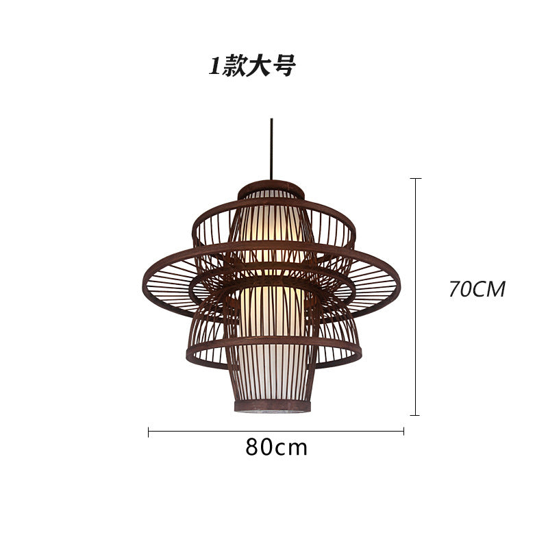 Bamboo woven bamboo art chandelier creative antique Japanese personality retro Zen tea house hotel restaurant box bed and breakfast chandelier