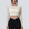 Fake two-piece mesh sports long sleeves t-shirt for women with chest pad, yoga wear tops, quick-drying slimming look outwear fitness wear