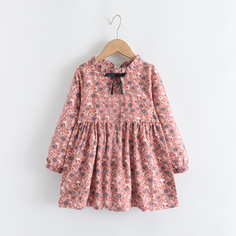 new girls' dress cotton spring/autumn floral tie-up children's dress stylish princess dress wholesale