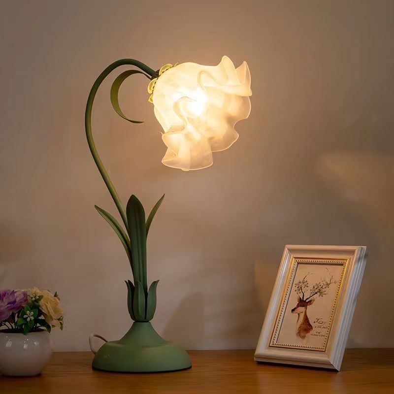 Cream romantic table lamp - bedroom bedside lamp - trendy girl birthday gift - popular european style floral ambient light