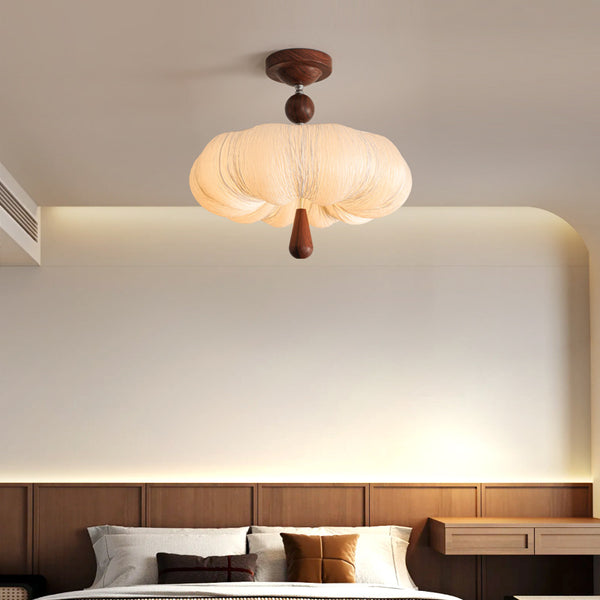 Medieval style bedroom ceiling light retro walnut color fabric master bedroom study bedroom light full spectrum eye protection lamp