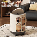 Retroins style little black cat printing trash can with pulleys for home high-looking living room kitchen large garbage basket