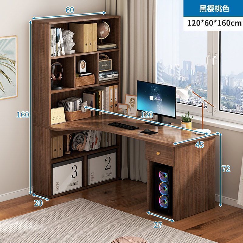 Corner desk bookshelf combo - all-in-one home study desk with drawers for students, high schoolers, and computer use