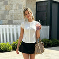 new lace trim short sleeve top - women's single-breasted, waist-defining, slimming, versatile t-shirt