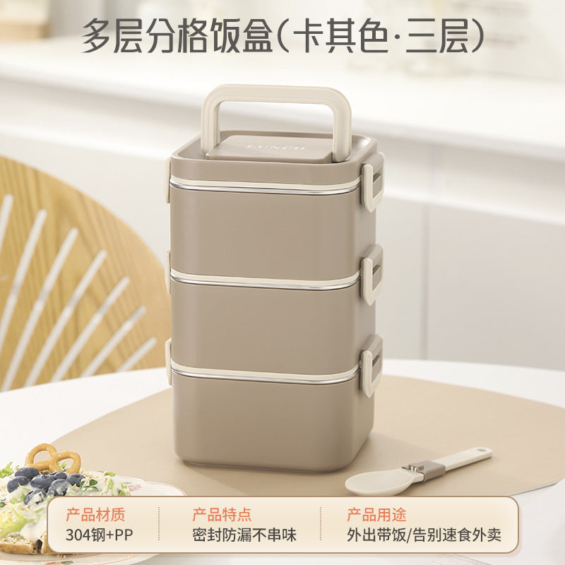 304 stainless steel thermal insulation lunch box with spoon office worker multi-layer Japanese student bento box microwave oven heating lunch box