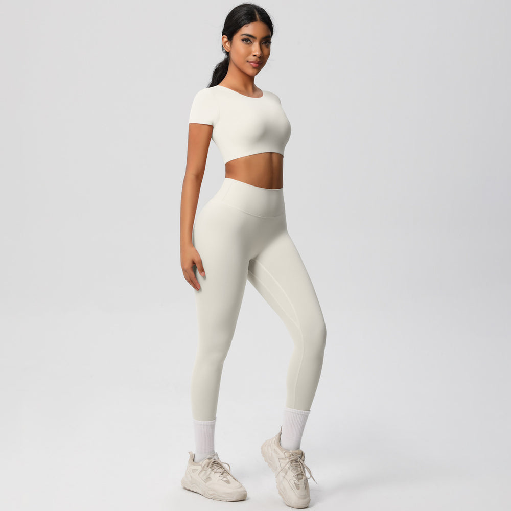 European and american nude feel brushed solid color yoga outfit set - quick-dry, breathable, 8-piece running & fitness activewear set for women
