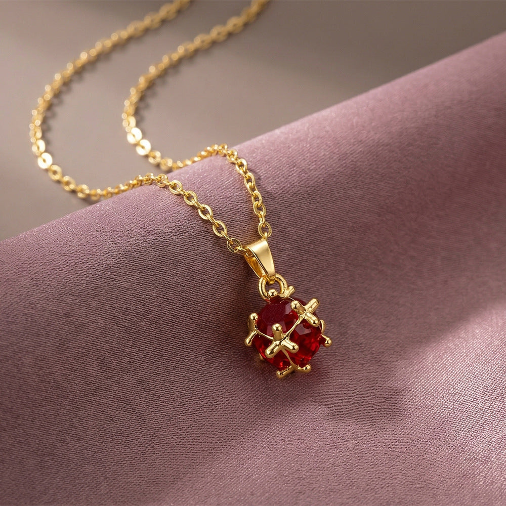 popular japanese and korean style copper inlaid zirconium hair ball necklace accessible luxury niche women's versatile temperament titanium steel clavicle chain jewelry