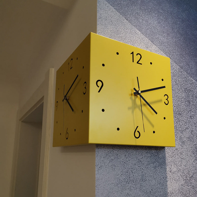Simple and creative corner double-sided wall clock, two-sided clock, wall clock, living room silent popular corner clock neutral