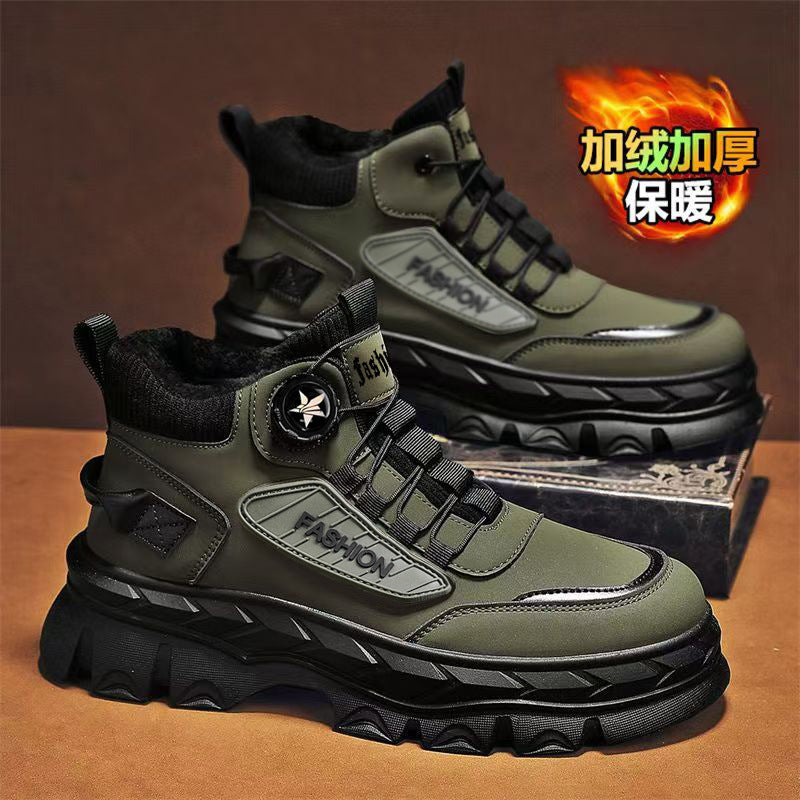 Boots men's winterfleece-linedheattechthickenedrotate button waterproofnon-slipthick soleheight sport snow cotton shoes