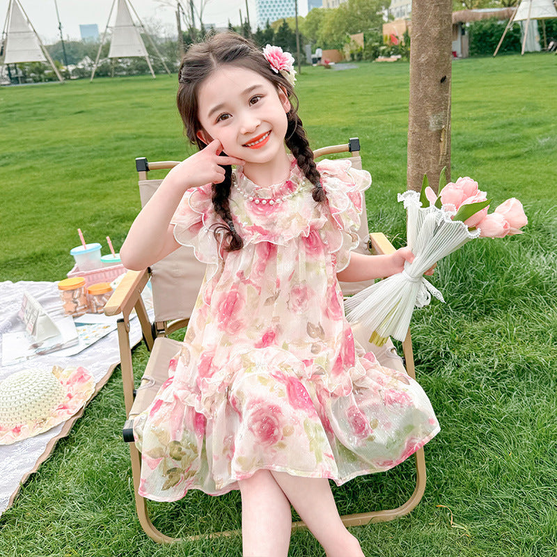 Girls' sweet princess style dress -  summer new arrival - kids' chic floral fairy baby mesh skirt