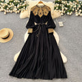 Frenchclassyelegance heavy industry embroidered beads sequin patchwork lantern sleeves straps waist pleated dress women's long skirt