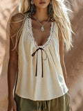 supply for europe and the us:  summer bohemian lace patchwork tank top with tie, loose fit, casual sleeveless top