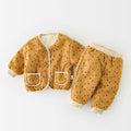 Newborn baby cotton outfit set - fleece-lined lightweight cotton two-piece winter set - korean style fashion set for baby girls