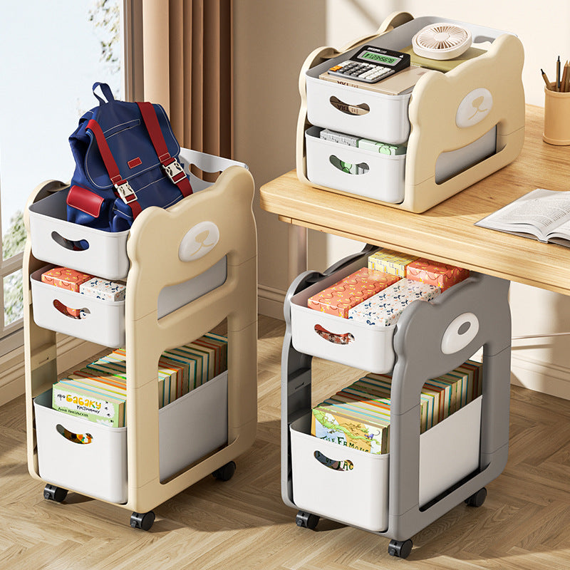Mobile under-desk bookshelf organizer - portable trolley for students, home, dorm, and desktop storage