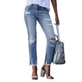 Ebay european and american cross-border  new arrival raw edge ripped silmslimming lookjeansstraight-leg nine-point pants  women