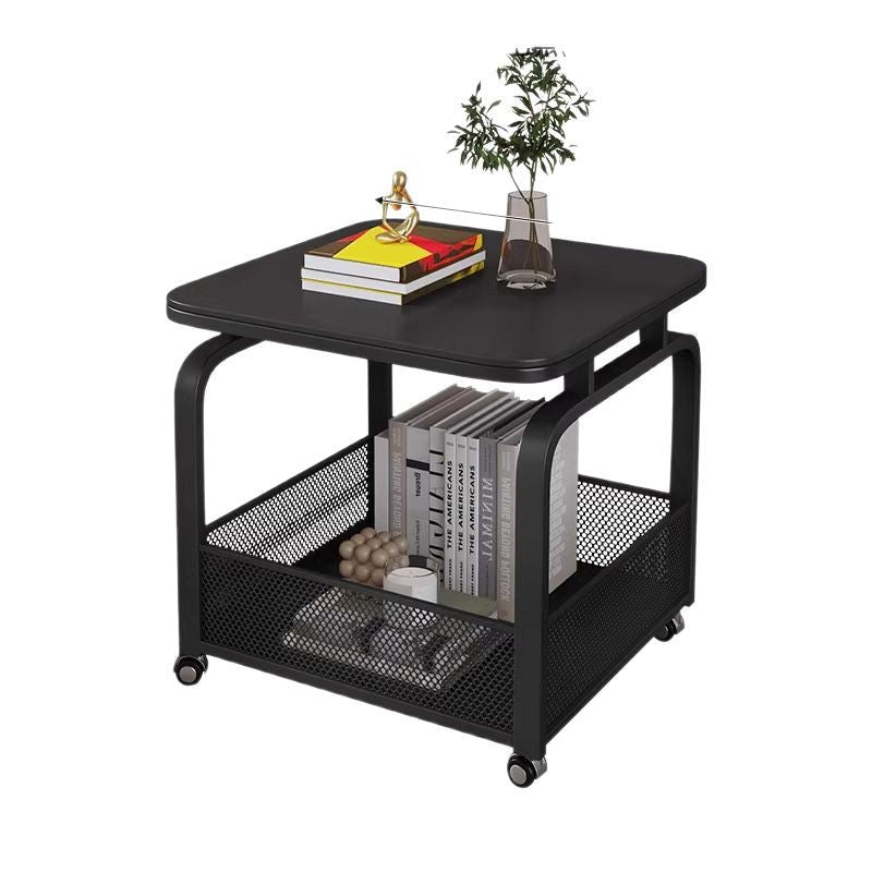Modern minimalist mobile square rock slab coffee table - small apartment mobile cart side table coffee table square table