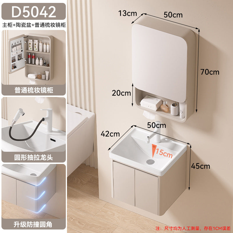 Small apartment bathroom cabinet toilet sink space aluminum storage bathroom cabinet combination ceramic integrated wash basin