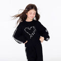 new spring/autumn girls' casual outfit: stylish heart print crewneck sweatshirt & letter print two-piece set