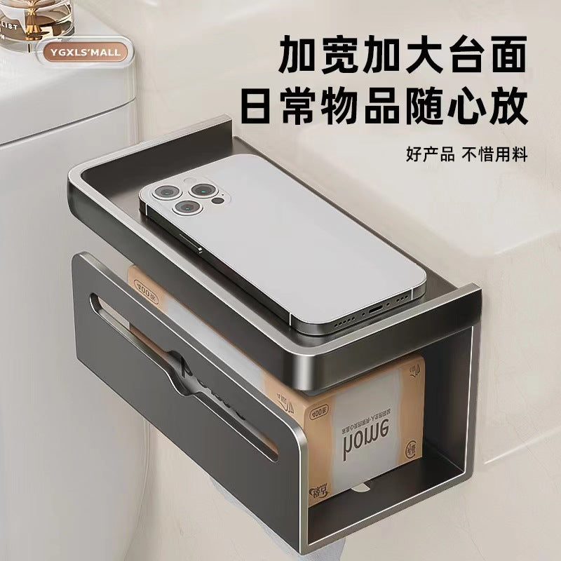 Cross-border bathroom tissue box roll paper holder double layer non-punching wall hanging mobile phone holder paper drawing holder kitchen tissue holder