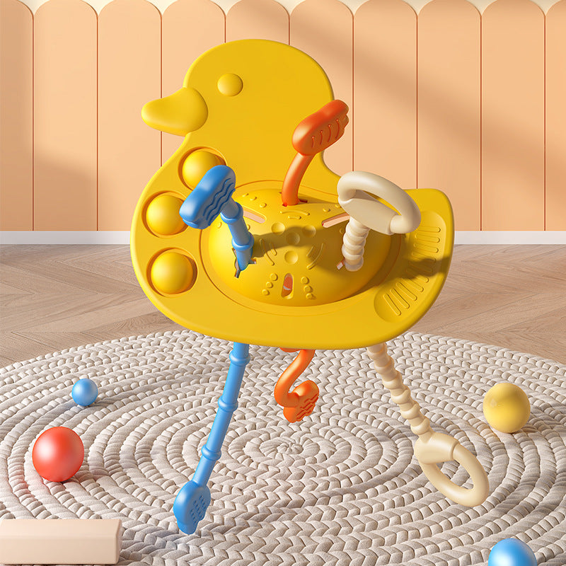 Cross-border yellow duck silicone lala music draw music baby early education draw hand grab ball can bite lala music toy