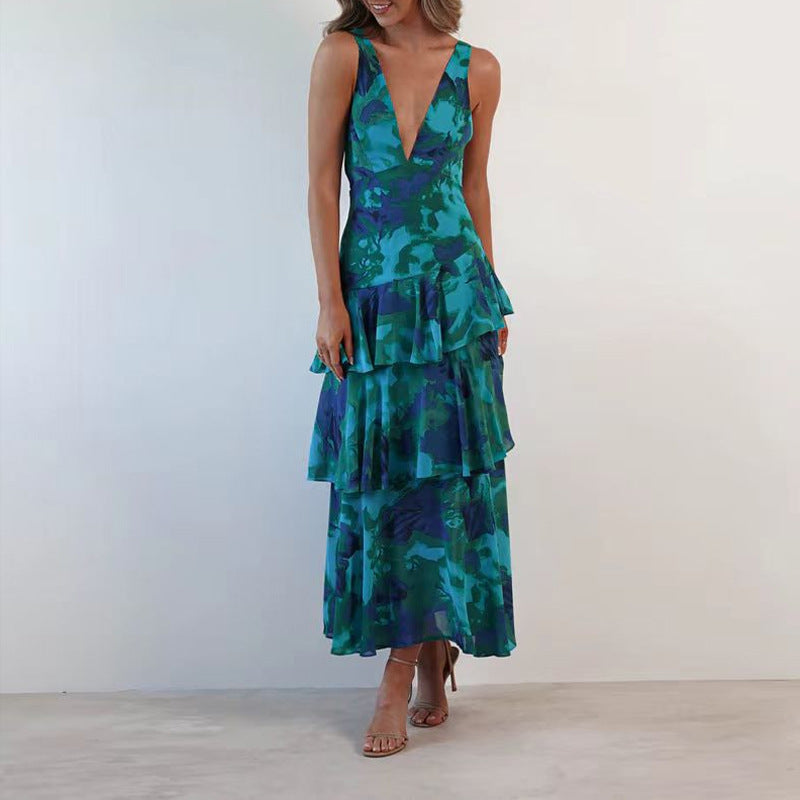 european and american summer new women's clothing: pure & sexy halter dress, women's chiffon slim-fit ruffle skirt