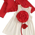 Girls' cute floral dress ribbed cardigan set