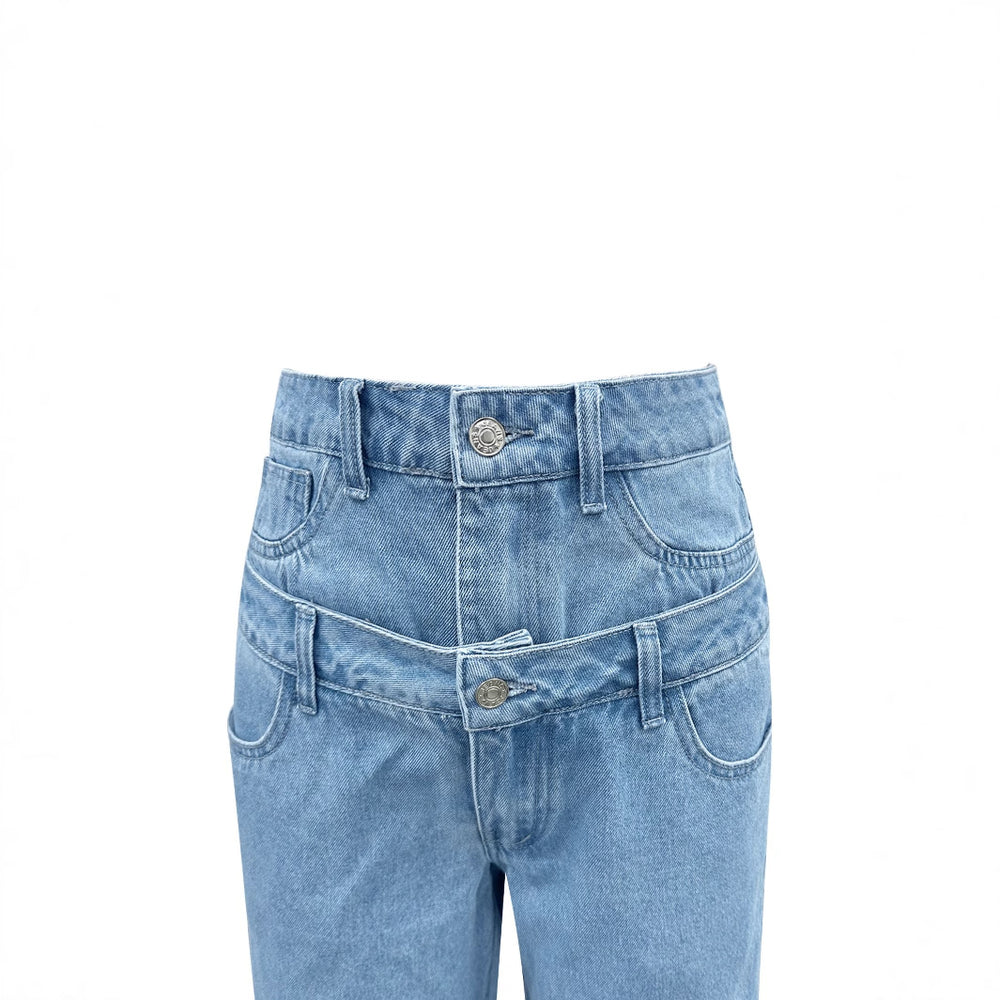 Ready stock - 20755#  cross-border e-commerce women's fashion european and american ins style new autumn/winter double waistband wide leg straight pants