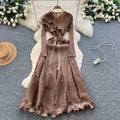 European and american niche fashion socialite tie-waist ruffle pleated dress - women's high-end slimming elegant maxi dress
