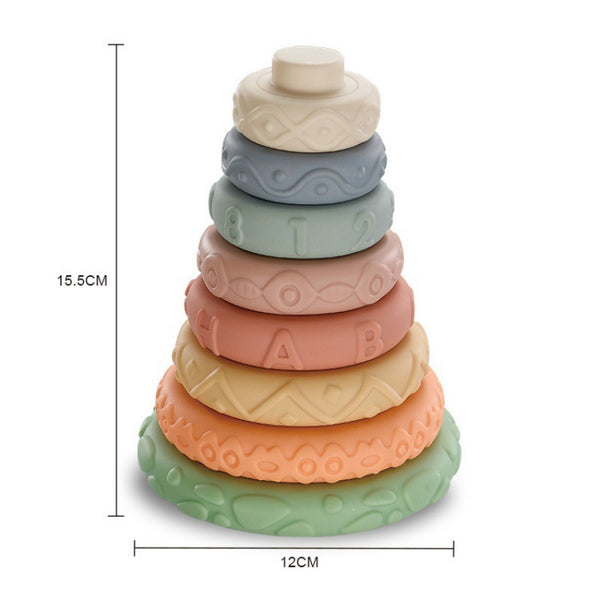 Cross-border  soft rubber stacking music infant early childhood education relief digital pattern splicing building block tower export toys