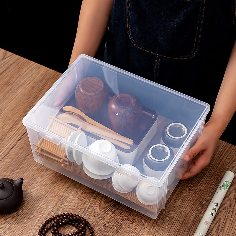 Desktop storage box Multifunctional sundries Dust-proof portable Kung Fu teacup Tea set Storage box Transparent storage box