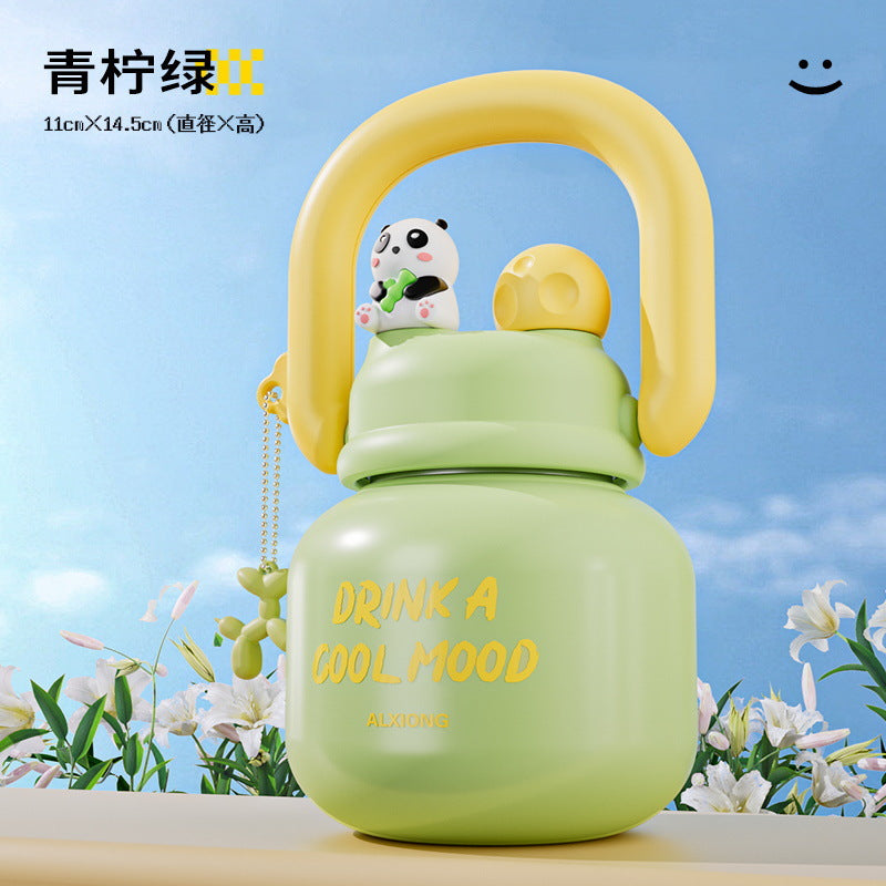 Cartoon lifting pot big belly thermos cup double drink kids thermos cup 316 stainless steel large capacity travel straw cup