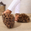new arrival leopard print long hair toe-warm cotton slippers women's export fluffy large size fur slippers in stock