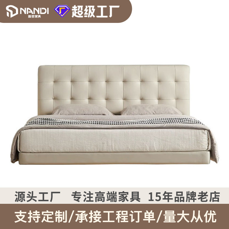 Waffle italian normcorepersonalized genuine leather suspended bed popular cream style white master bedroom wedding bed