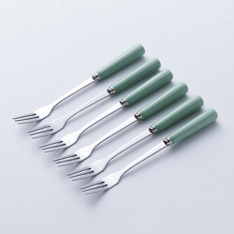 Stainless steel fruit fork set with premium ceramic storage jar, fruit picks, home watermelon forks, and stylish spoons