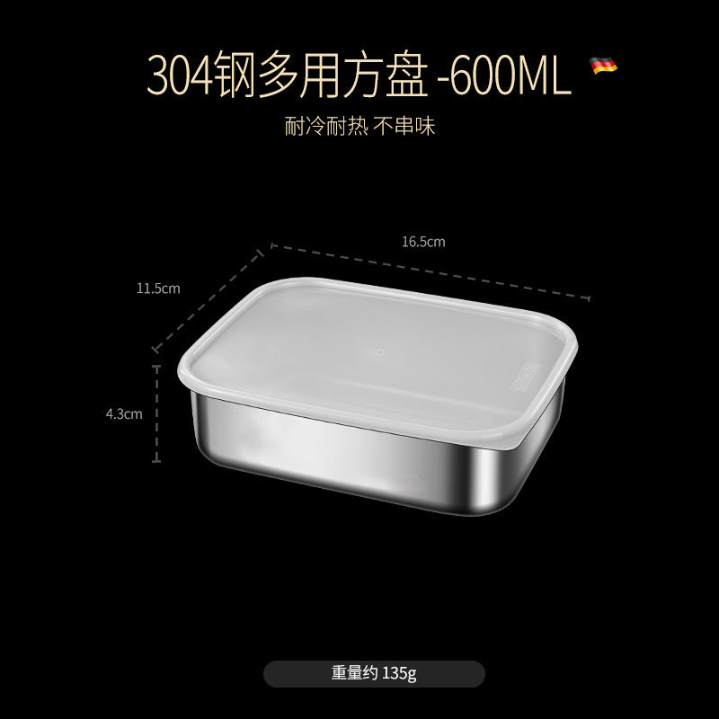 304 stainless steel crisper with lid large capacity refrigerator storage box food grade picnic portable box sealed lunch box