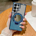 Suitable for samsung s26ultra mobile phone case glitter mirror magnetic holder s25 electroplated rhinestone protective cover s23+