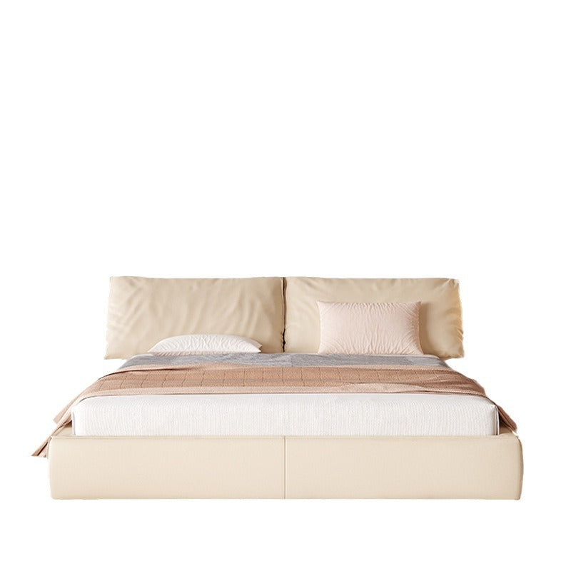 Foshan-made little elephant ear genuine leather soft-padded bed, italian minimalist cream style master bedroom wedding bed, double leather bed