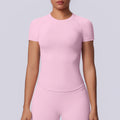 New arrival cross-border fashion seamless pure color tight high elastic breathable t-shirt sports running fitness yoga wear tops for women