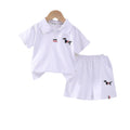 Kids' polo shirt and shorts set - new cotton collection with puppy logo - boys' solid color outfit - wholesale direct from factory