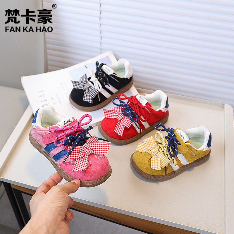 Vancahao kids' plaid bow german army trainers (gats) -  summer new korean style girls' sneakers & casual shoes