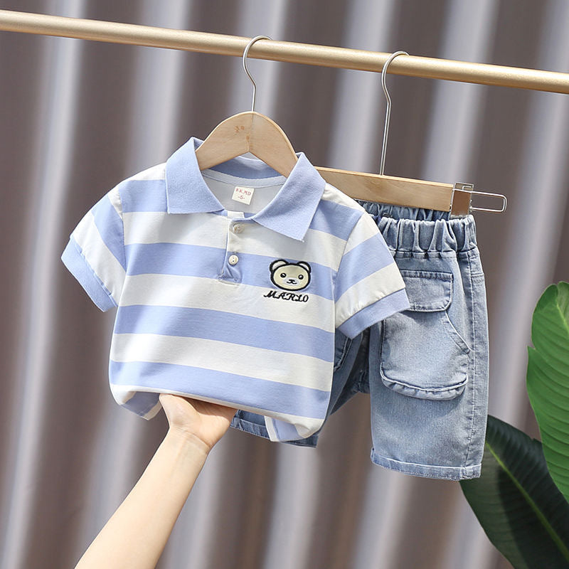 Boys' summer outfit:  new cartoon print short-sleeve two-piece fashion set for kids