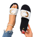 Plus size women's slippers for export - unique design with metal square buckle, open-toe platform sandals, new summer  collection
