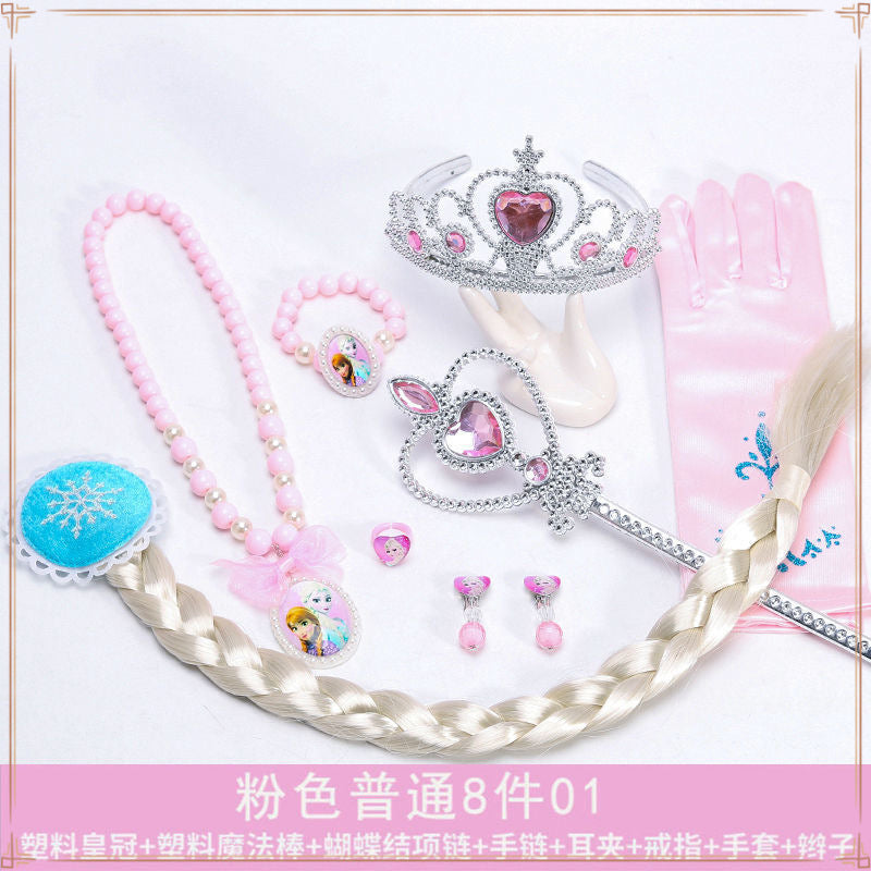Crown Tiara Children's Little Princess Crown Magic Wand Hair Accessories Set Princess Elsa Necklace Girls Jewelry Box