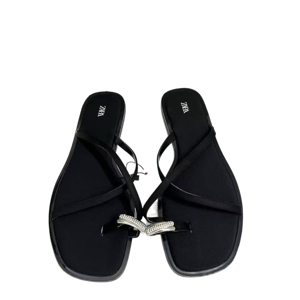 One-strap buckle elegance sandals for women 2025 summer new arrival lady elegant street style toe flats european station preppy style