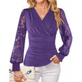 Amazon casualelegancelace pleated shirt women's  spring new arrivalelegantfashionlong sleevestops