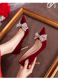 Wedding shoes for women 2024 new arrival bridal shoes burgundy xiuhe wedding dress non-tiring high heels french wedding red shoes