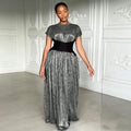 pleated waist retro black slimming look new arrival sleeveless long african women's long skirt