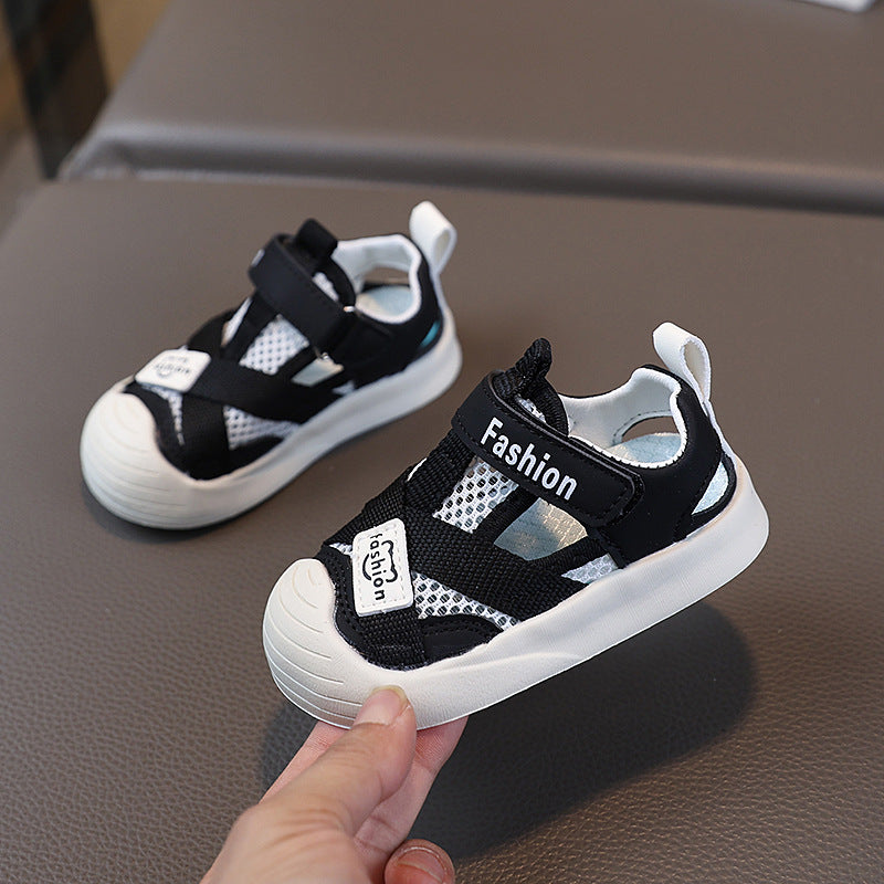 summer mesh shoes new kids sandals soft sole closed toe protective footwear baby boys and girls first walking shoes clogs korean style